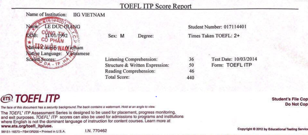 Làm bằng TOEFL giá rẻ