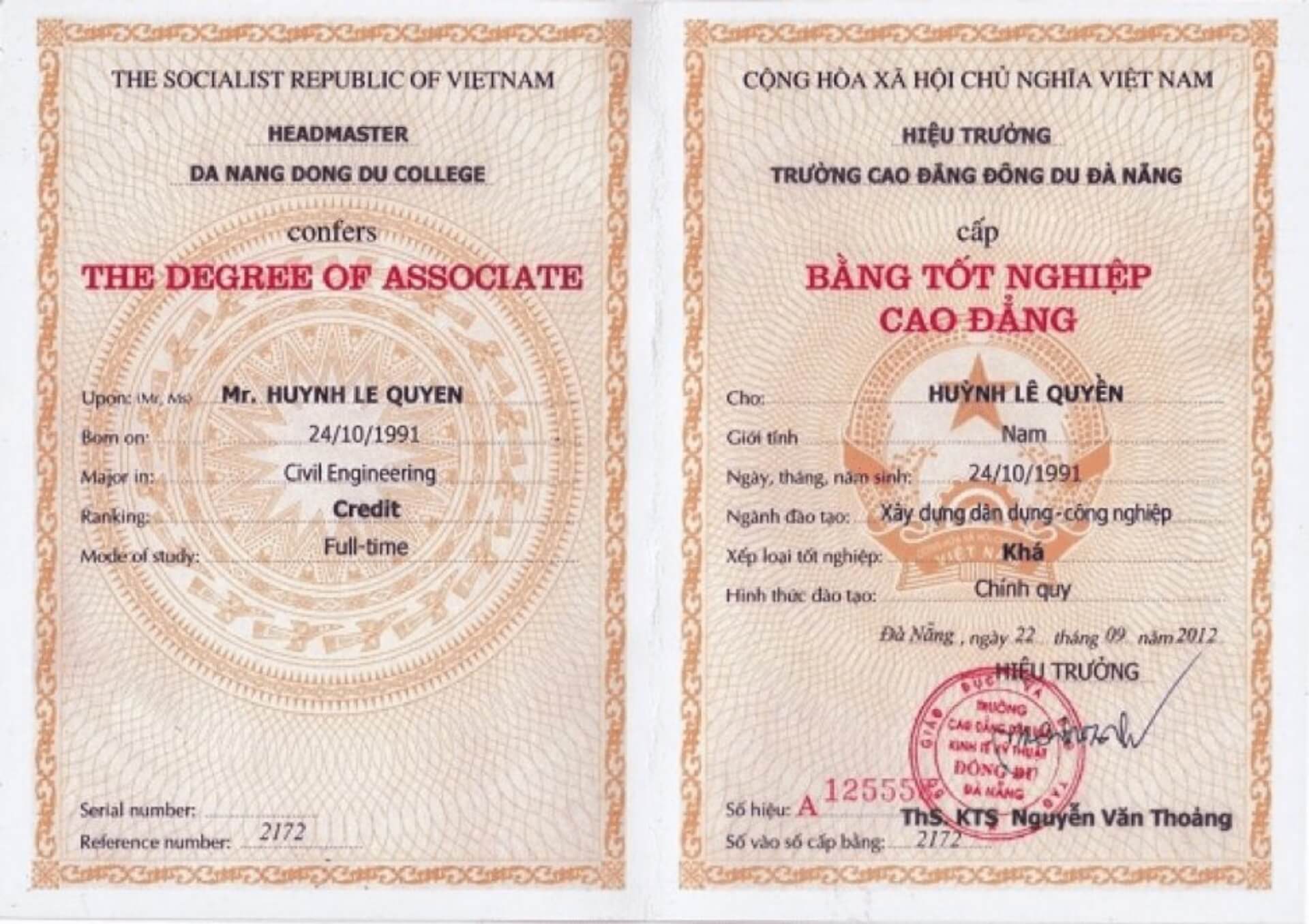 Mua bằng cao đẳng thật