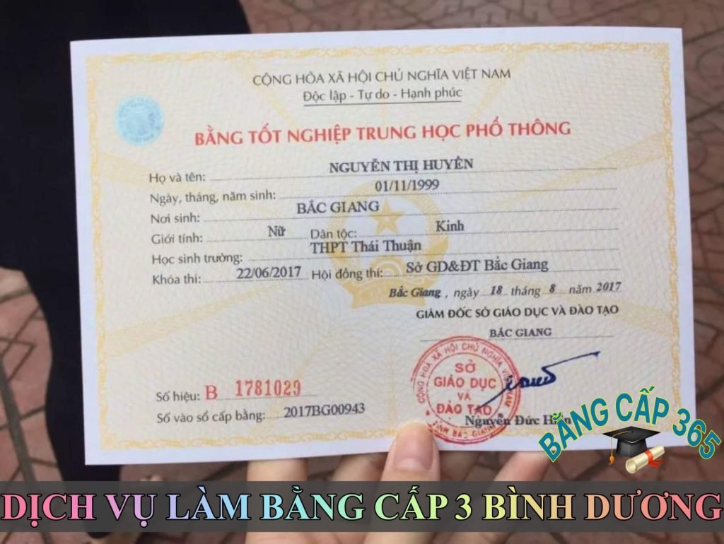 Làm bằng cấp 3 Bình Dương