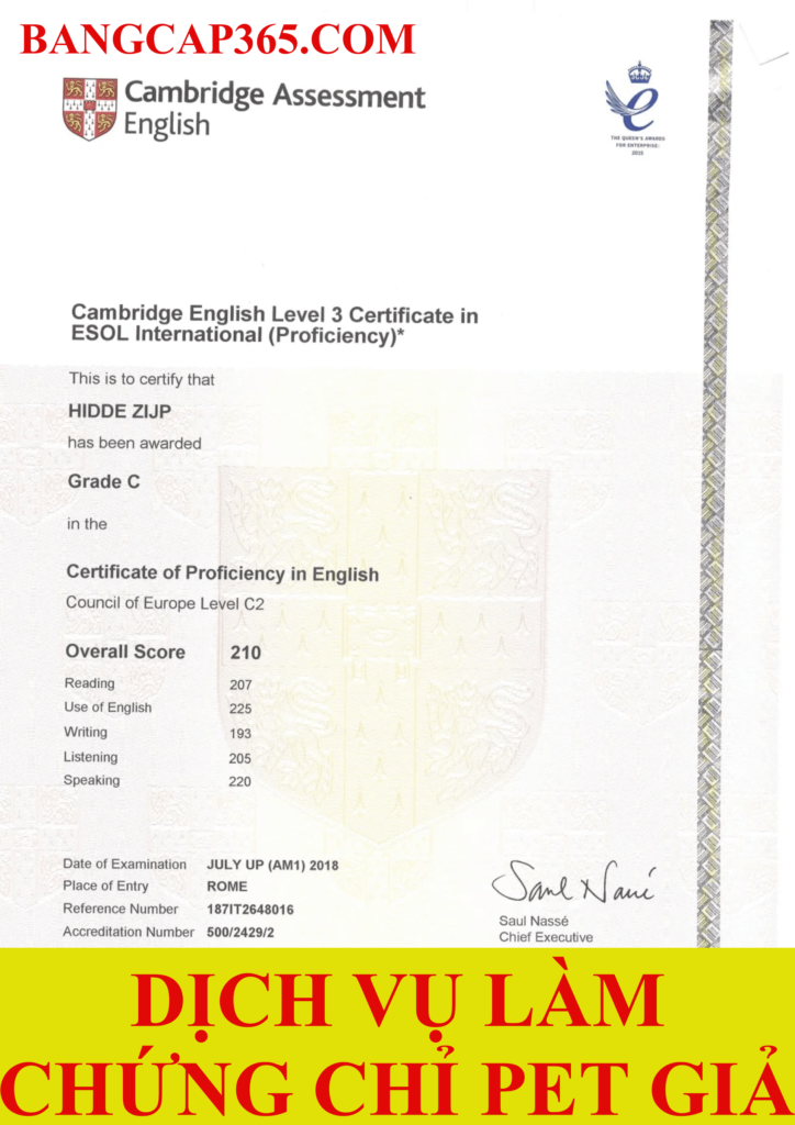 làm chứng chỉ PET