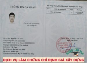 làm chứng chỉ định giá xây dựng